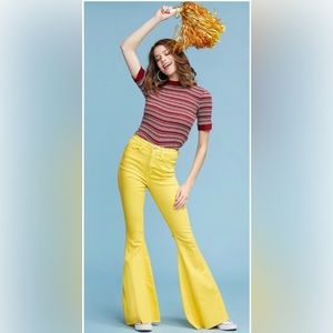 NWT Judy Blue Womens High Waist Flare Jeans Yellow Gold Game Day Sz 0